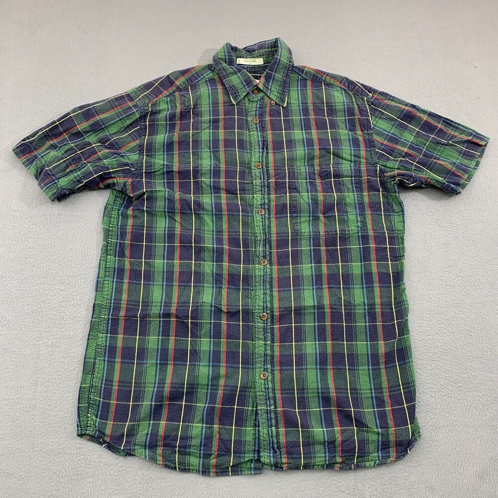 Orvis Seersucker Button Shirt Mens Medium Plaid Short Sleeve Cotton